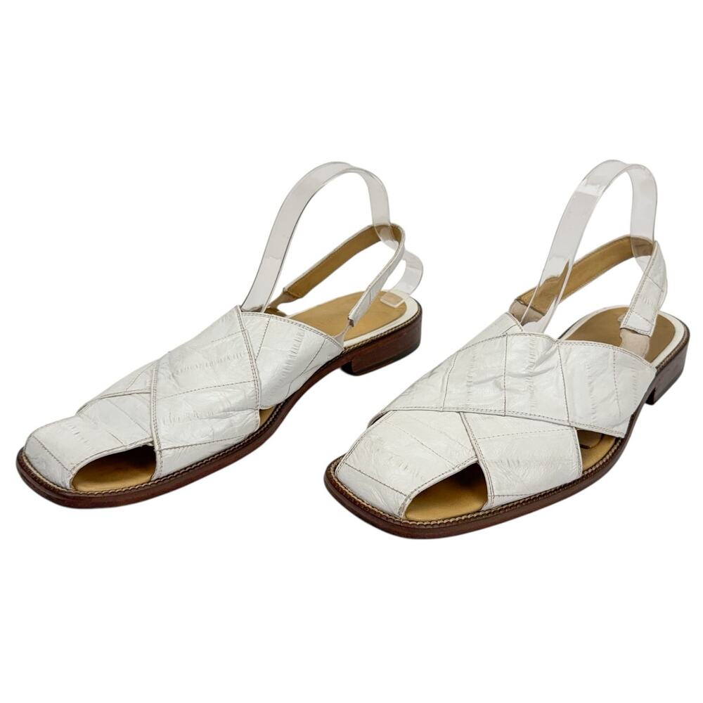 Studio Belvedere White Eel Leather Slingback Sandals 9 Western Hand Made‎ Unique
